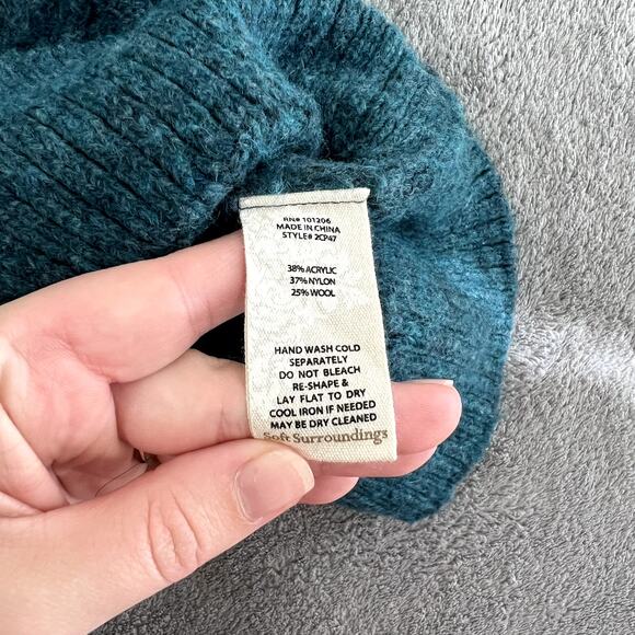 Soft Surroundings Sweater Women's M Turquoise Bell Sleeve Wool Blend Boho - Picture 9 of 10